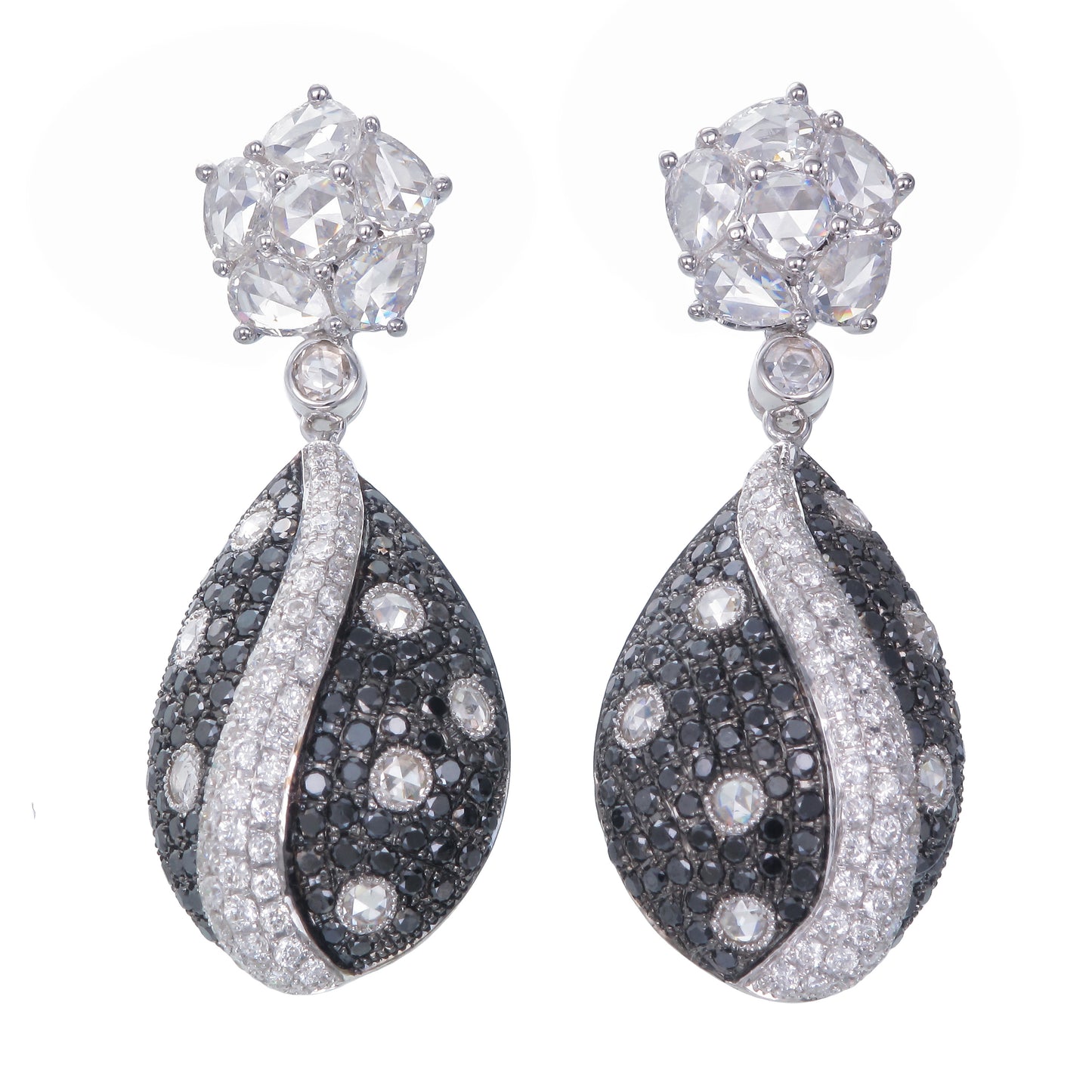 18K White Gold Black and White Diamond Drop Earrings