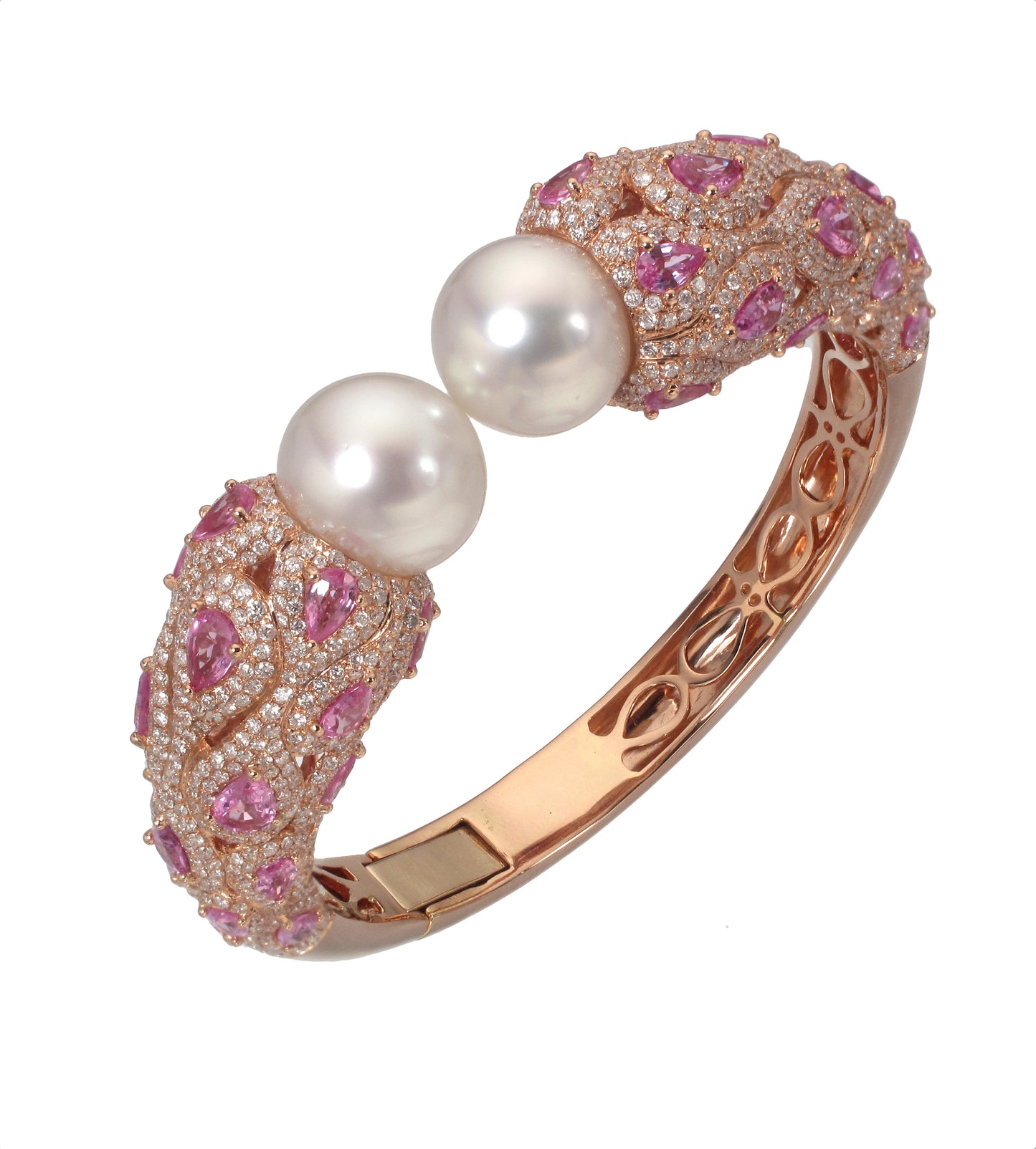 Pink Sapphire & South Sea Pearl Bangle in 18K Rose Gold