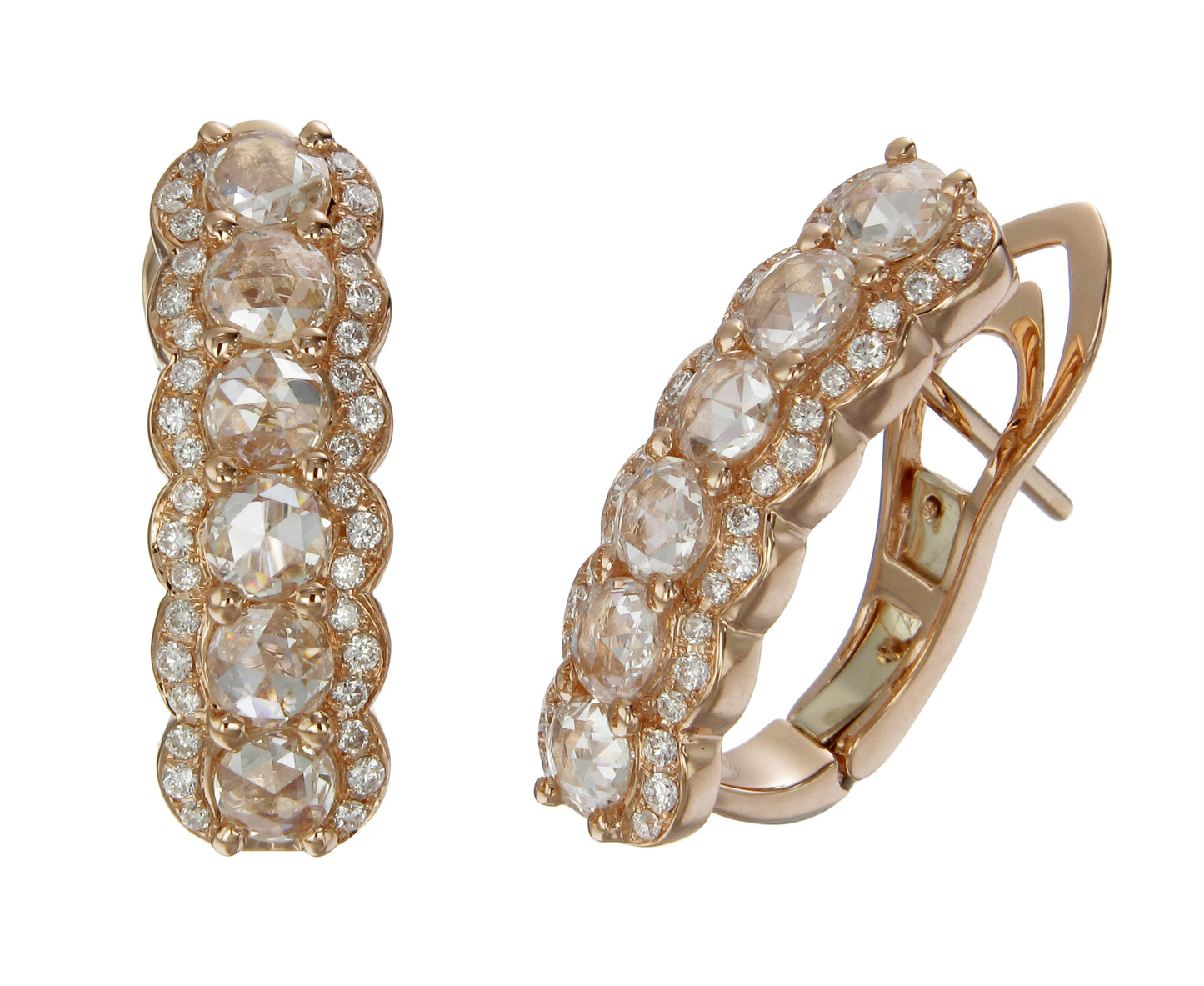 18K Rose Gold Diamond Hoop Earrings