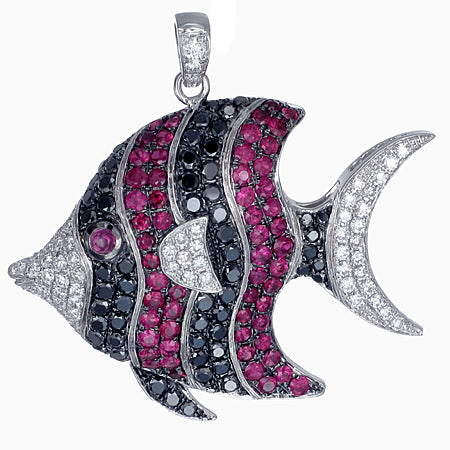 Striped Fish Pendant in 18K White Gold