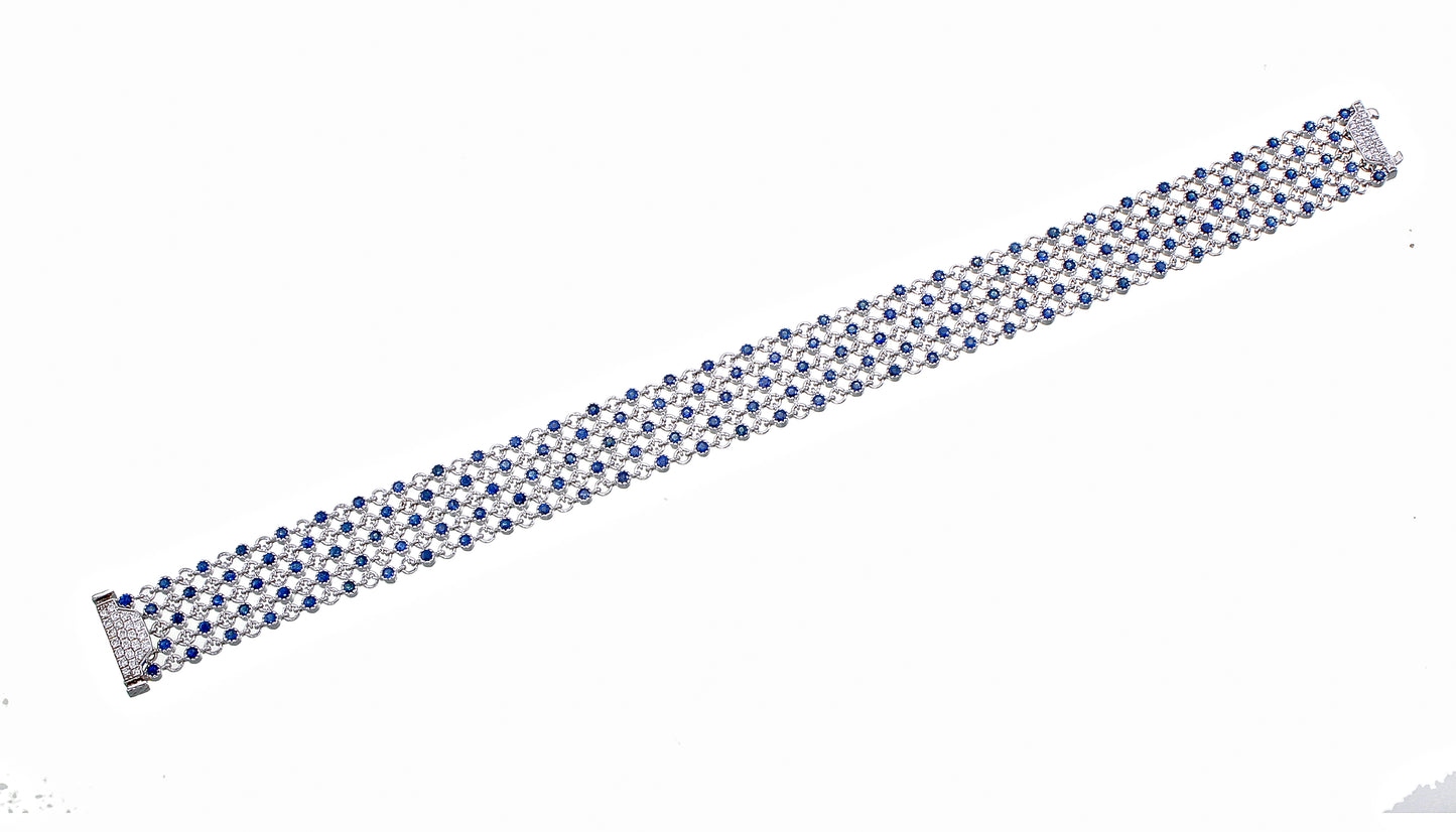 Sapphire & Diamond Mesh Bracelet in 18K White Gold