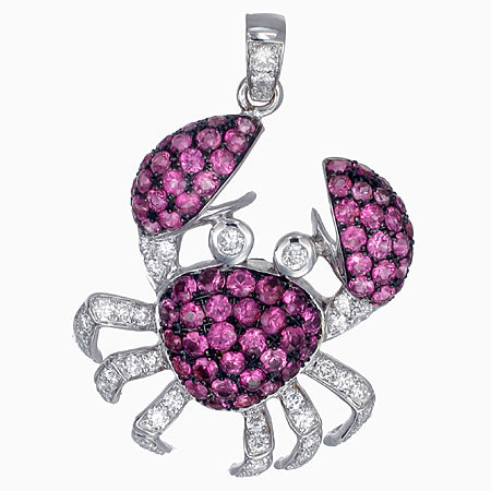 Crab Pendant in 18K White Gold with Pink Sapphires
