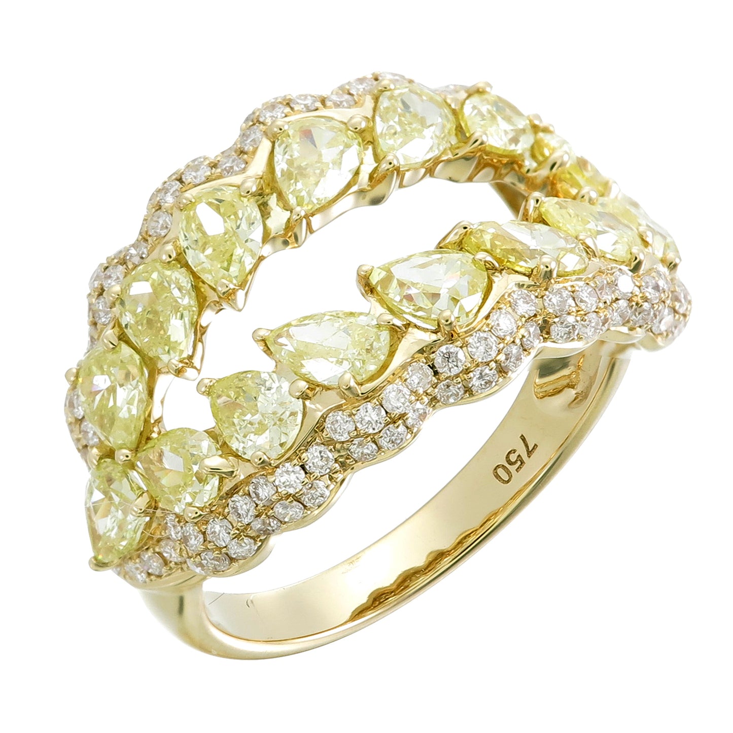 18K Yellow Gold Fancy Yellow Diamond Double Row Ring