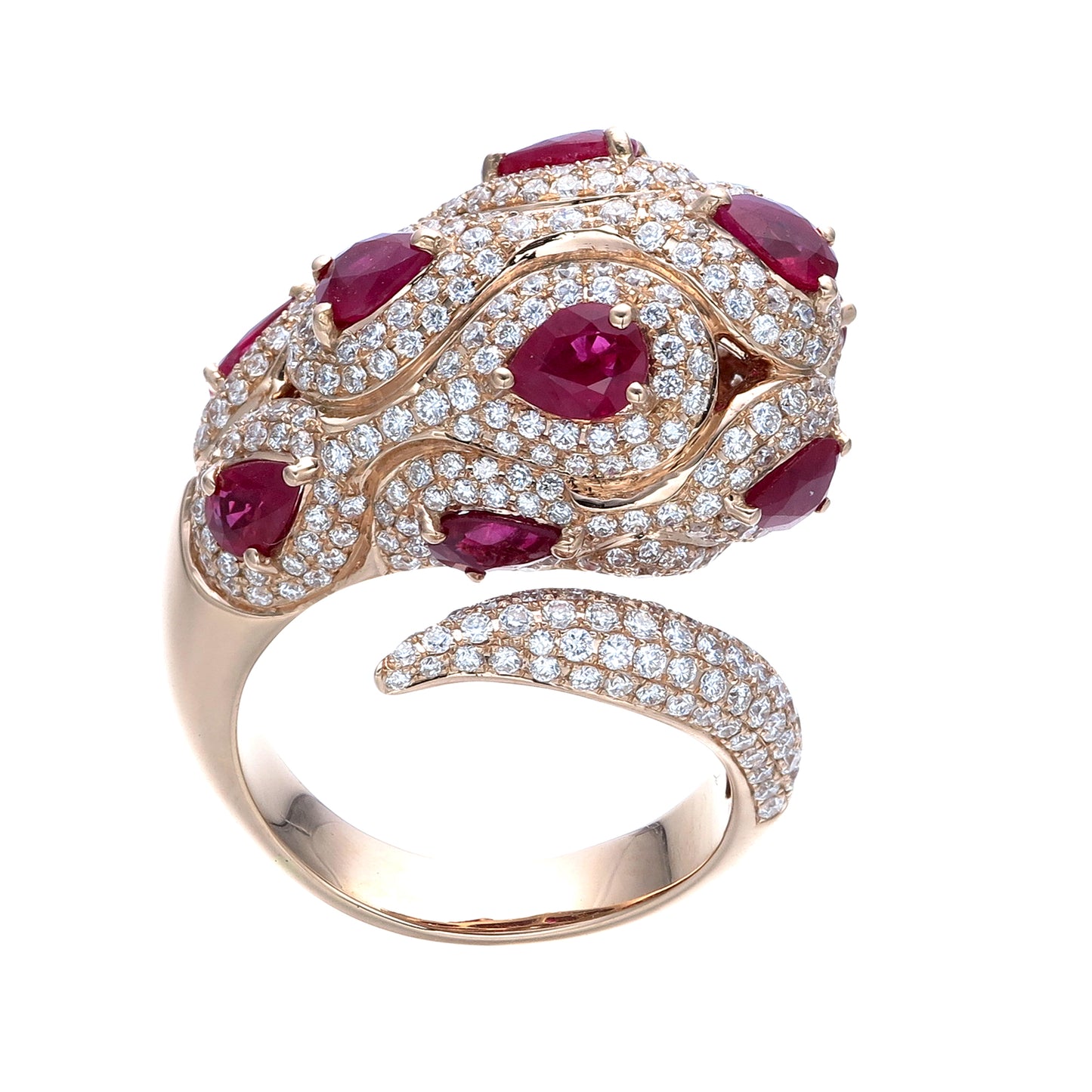 18K Rose Gold Ruby and Diamond Serpentine Ring