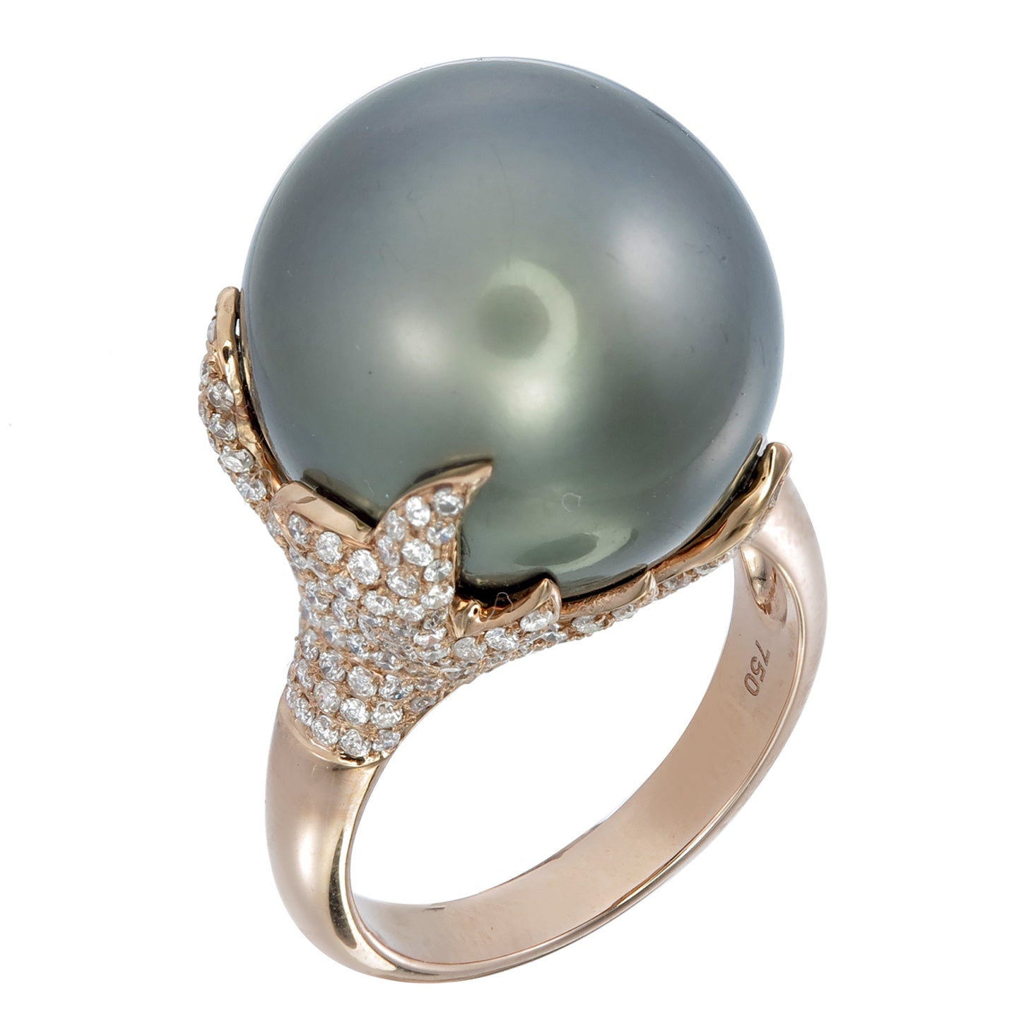 18K Rose Gold Tahitian Pearl and Diamond Ring