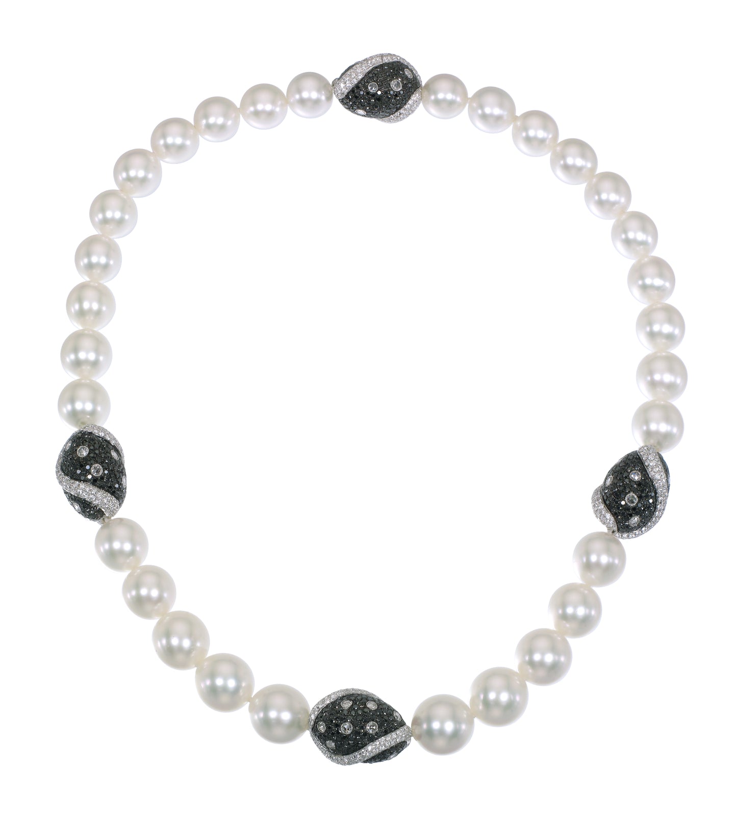 18K White Gold Necklace with South Sea Pearls and Black Diamonds