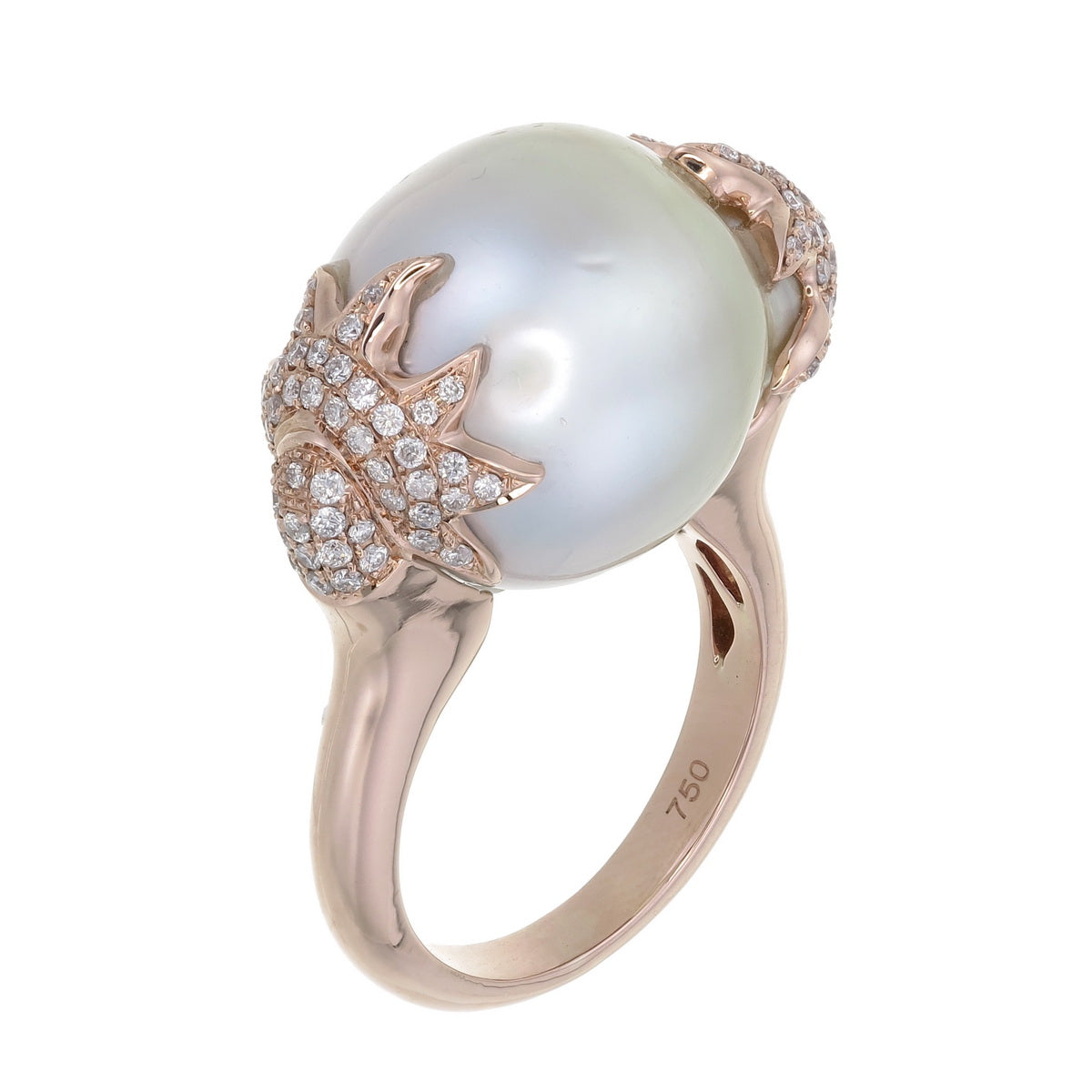 18K Rose Gold Ring with South Sea Pearl and Diamond Starburst Design