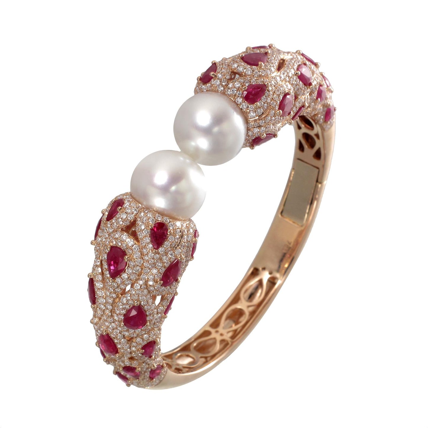 Ruby & South Sea Pearl Bangle in 18K Rose Gold