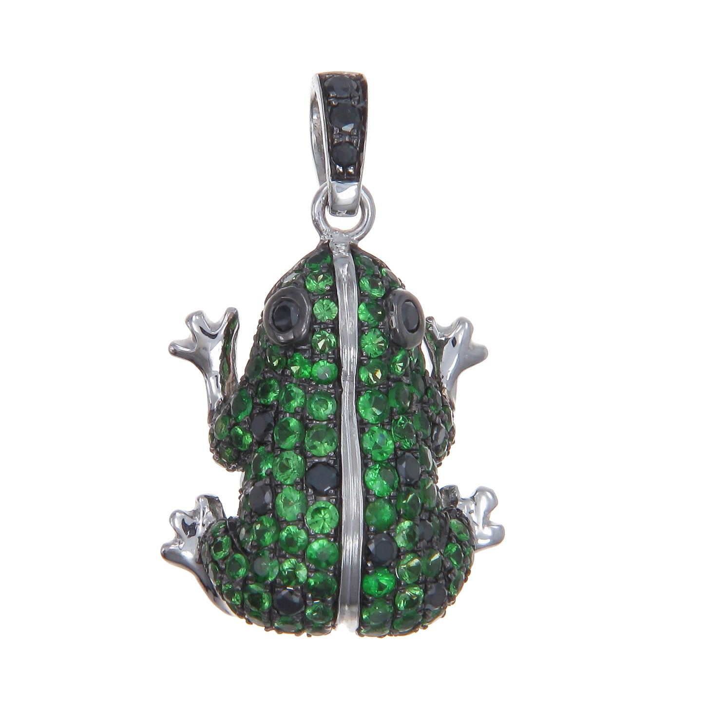 Frog Pendant in 18K White Gold with Tsavorites