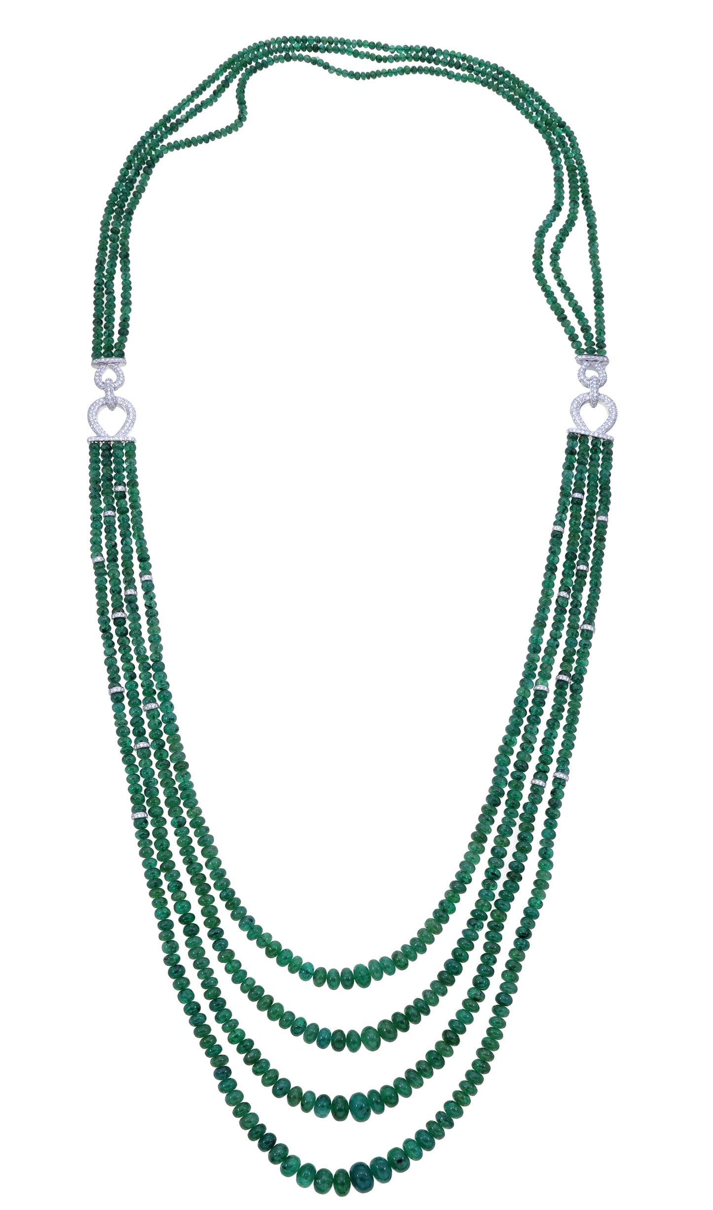 18K White Gold Elegant Multi-Strand Emerald Beads Necklace