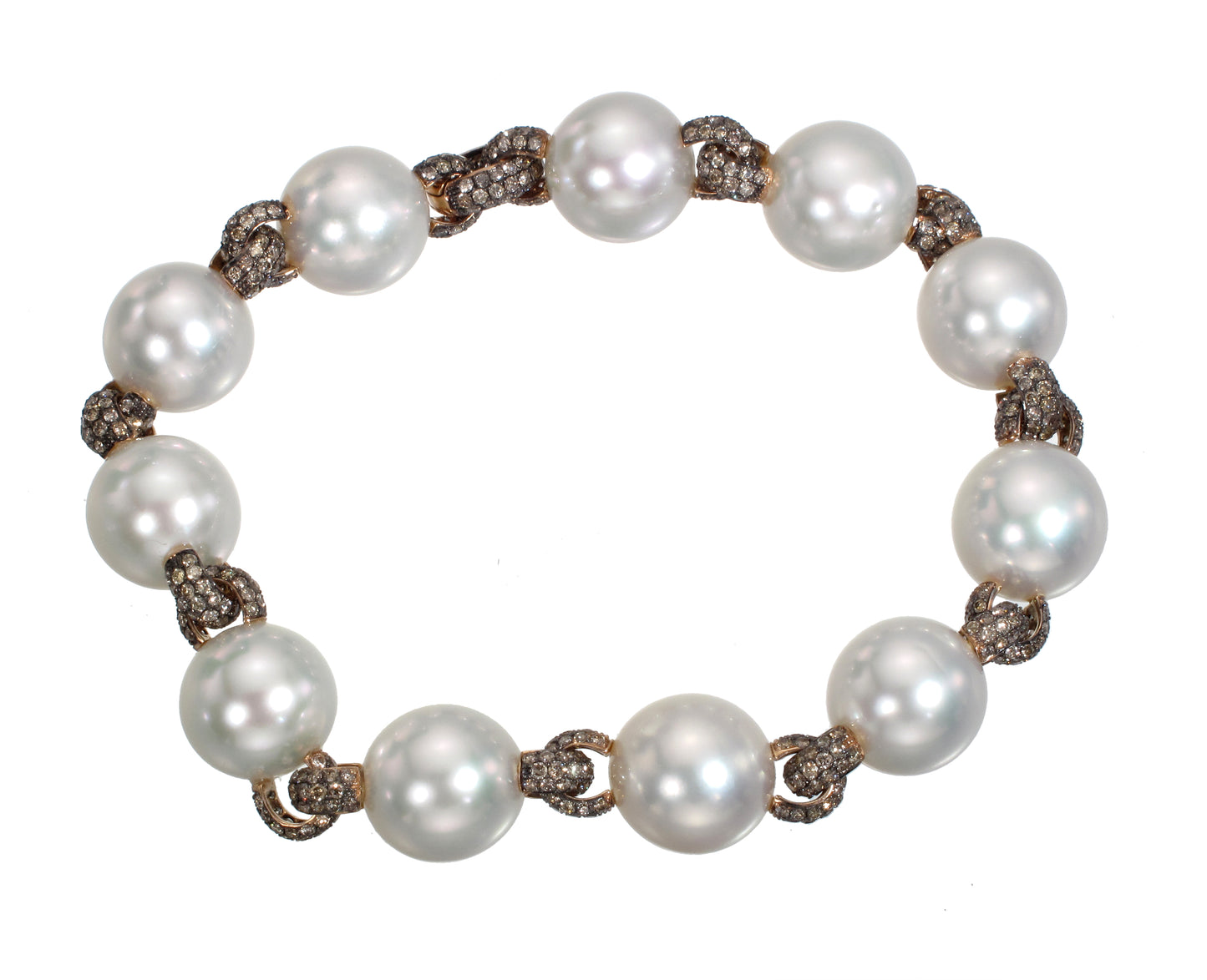 18K Gold South Sea Pearl and Brown Diamond Link Bracelet
