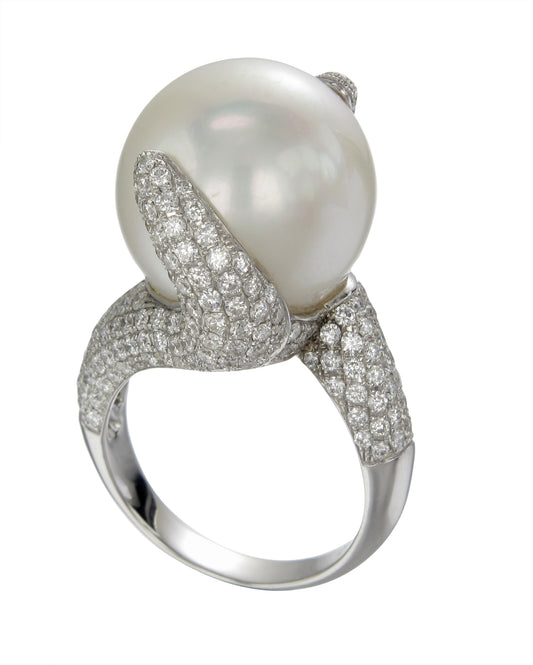 18K White Gold Pearl and Diamond Statement Ring