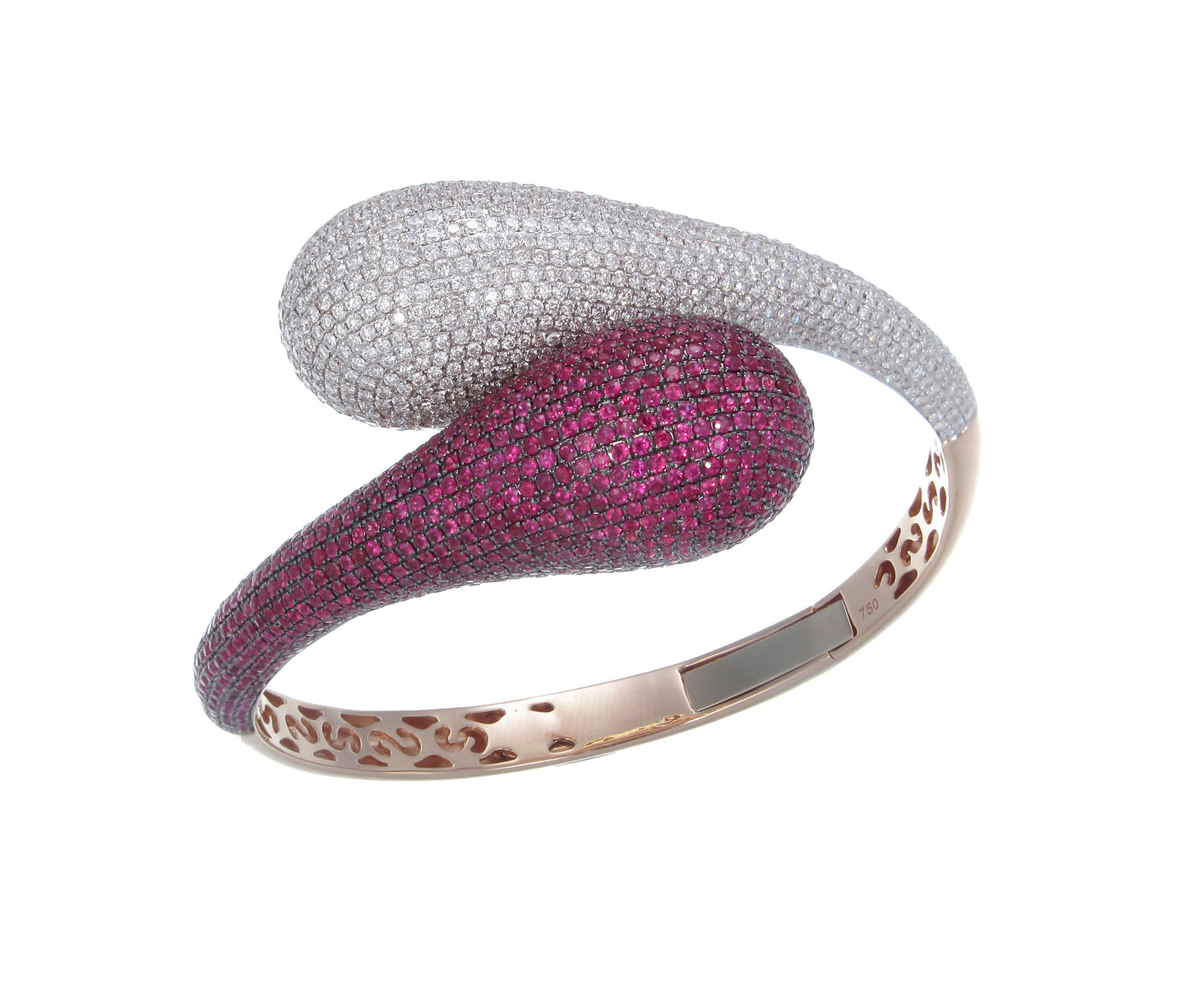 18K Rose Gold Diamond and Ruby Twist Bangle Bracelet