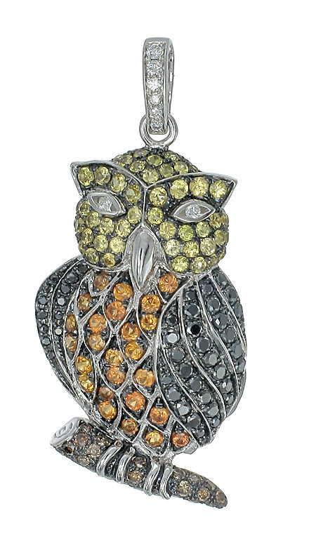 Owl Pendant in 18K White Gold