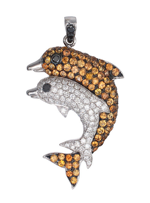 Dolphin Pendant in 18K White Gold