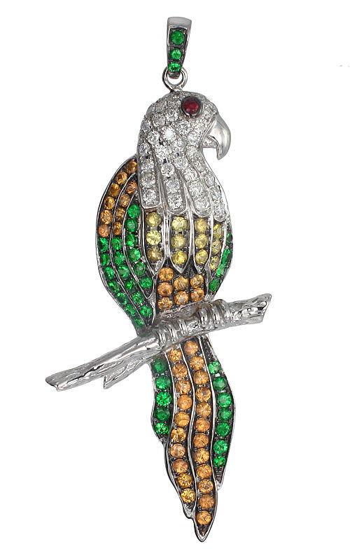 Parrot Pendant in 18K White Gold