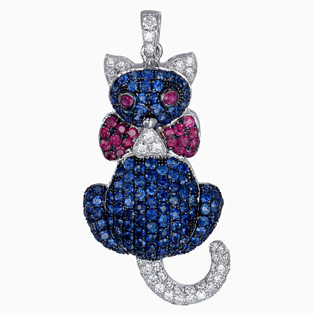 Cat Pendant in 18K White Gold