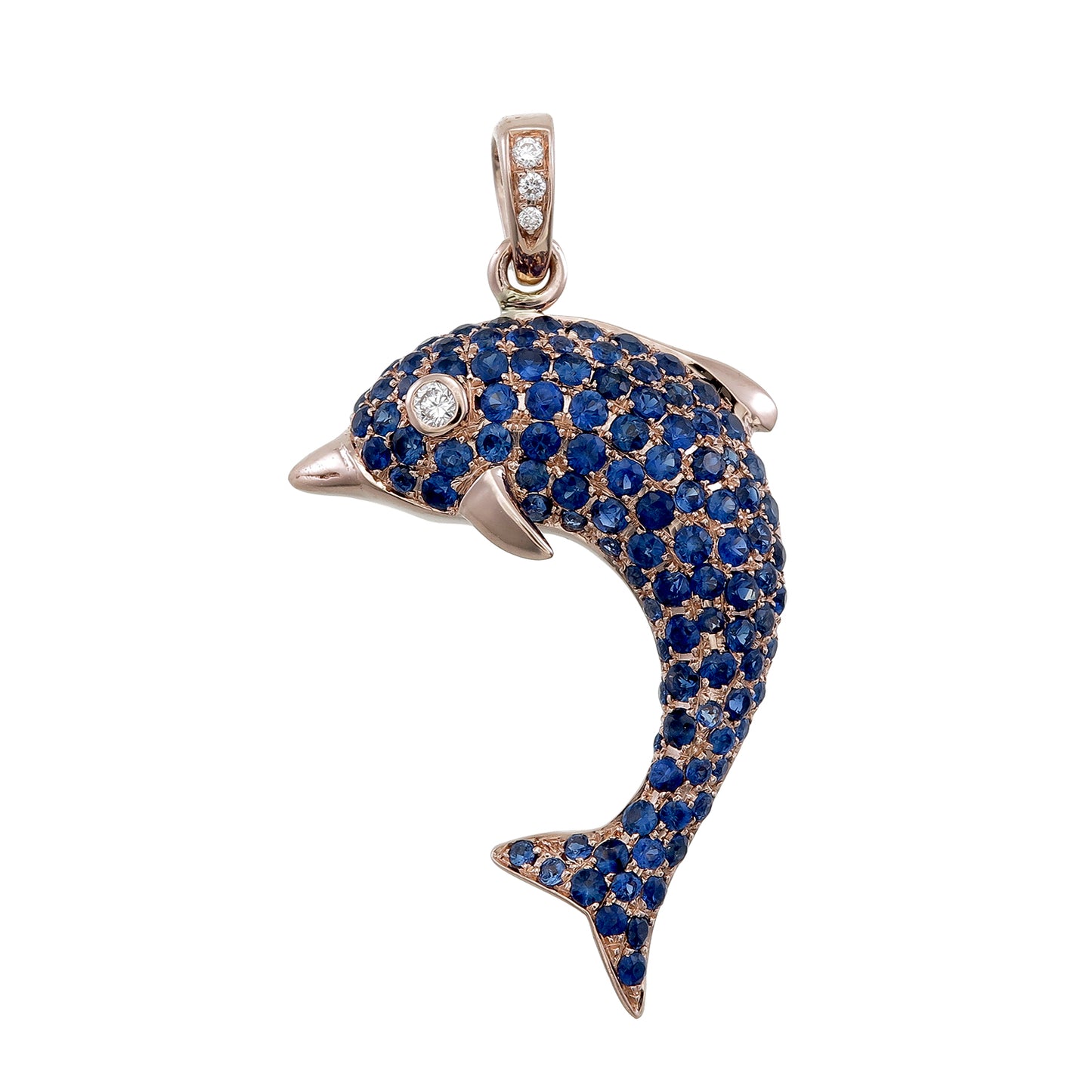 Dolphin Pendant in 18K Rose Gold with Blue Sapphires