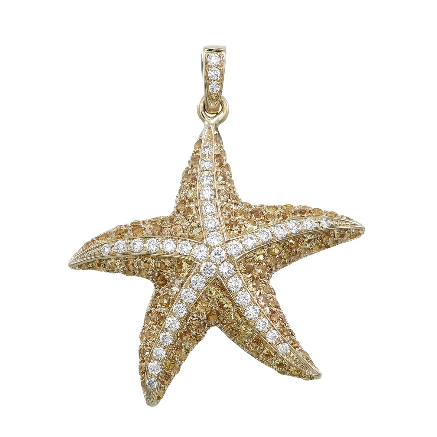 Medium Starfish Pendant in 18K Yellow Gold with Sapphires