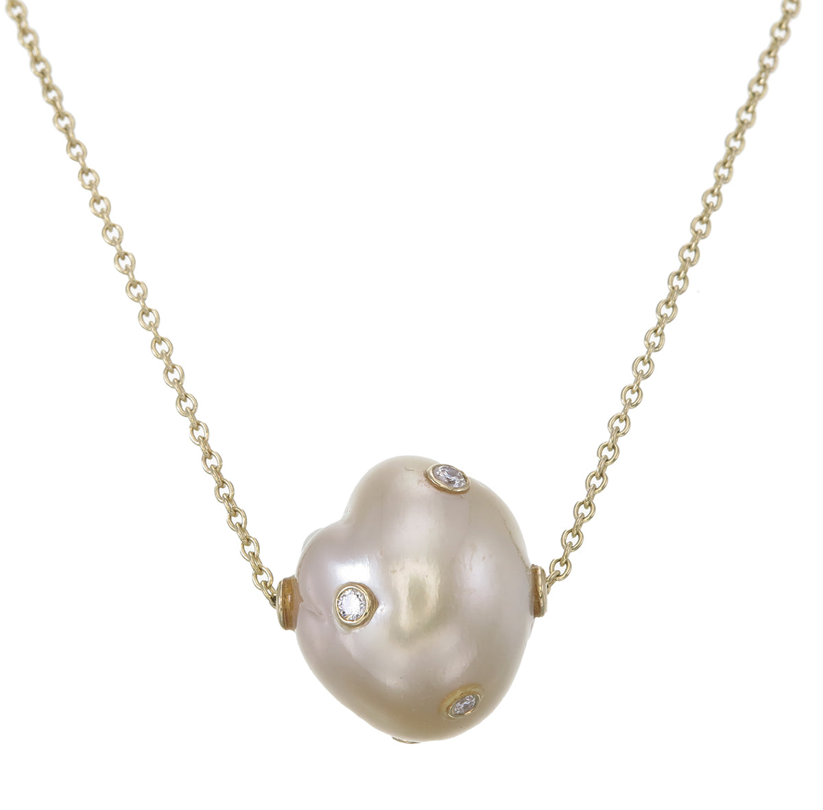 18K Yellow Gold Necklace with Baroque Pearl and Diamond Accents