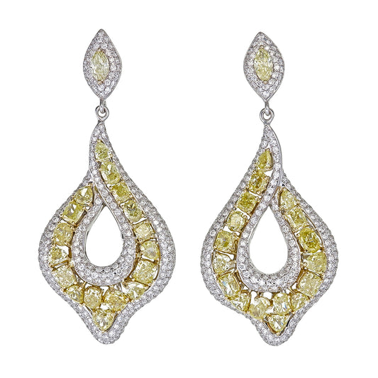 18K White and Yellow Diamond Drop Earrings