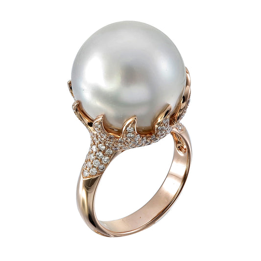 18K Rose Gold South Sea Pearl and Diamond PavÃ© Statement Ring