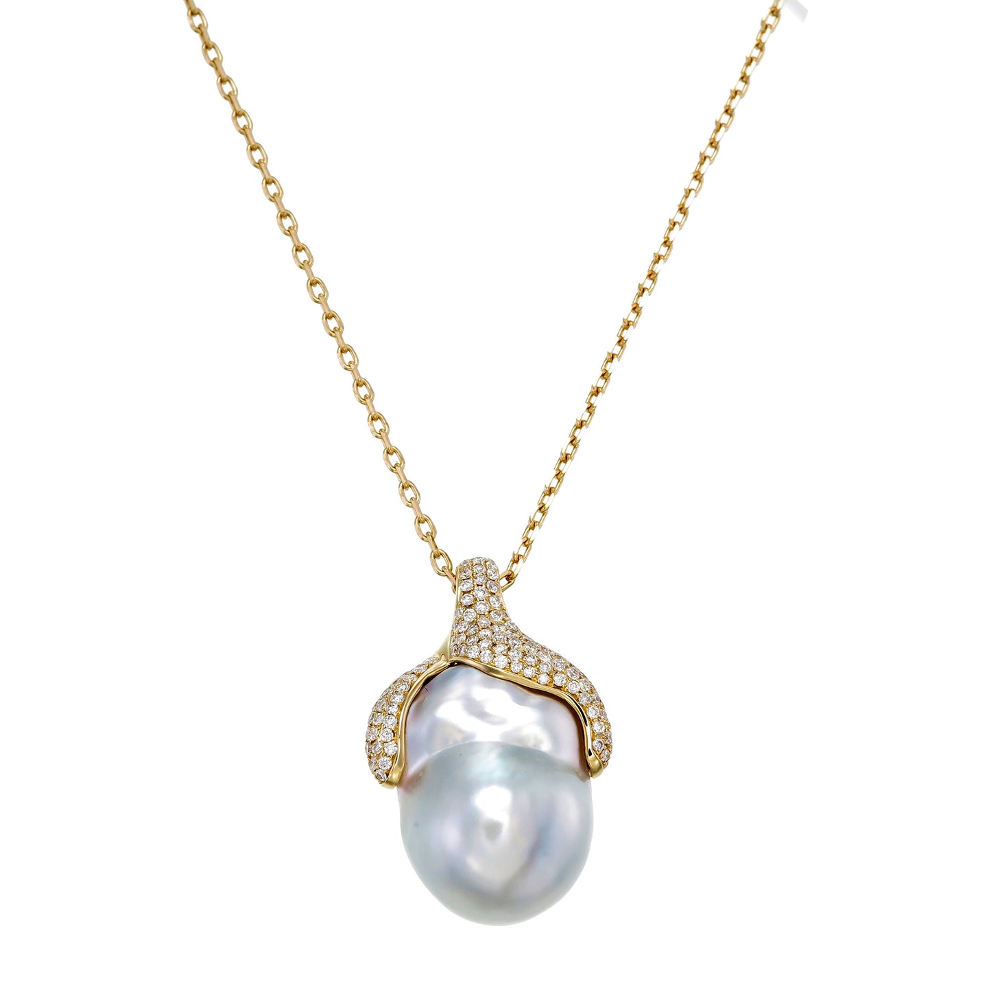 18K Gold South Sea Pearl and Diamond Pendant Necklace