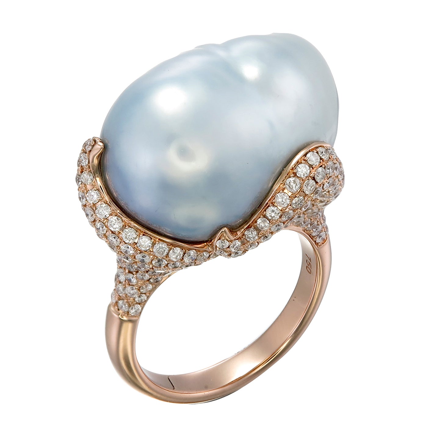 18K Rose Gold Baroque Pearl Statement Ring