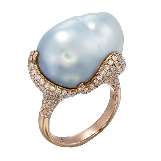 18K Rose Gold Baroque Pearl Statement Ring