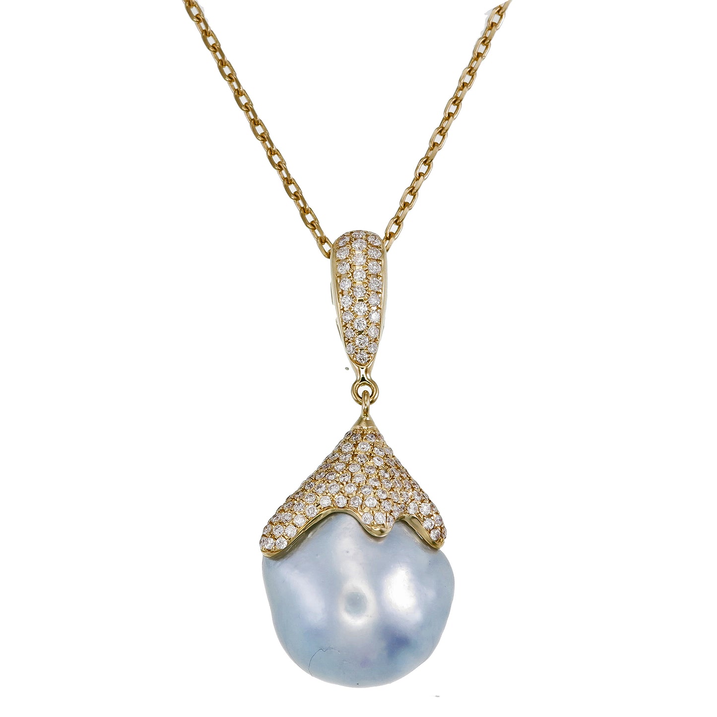 18K Gold Baroque Pearl Pendant Necklace