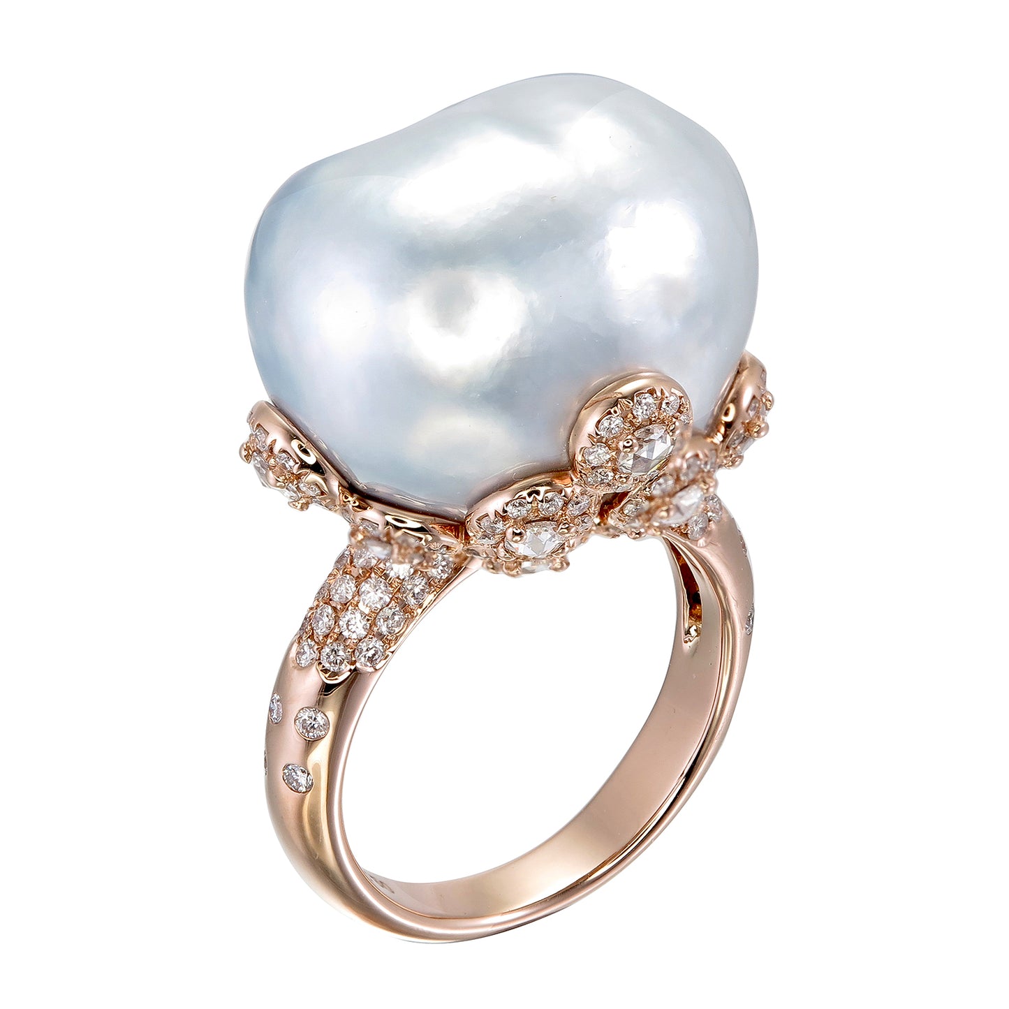 18K Rose Gold Baroque Pearl and Diamond Cocktail Ring