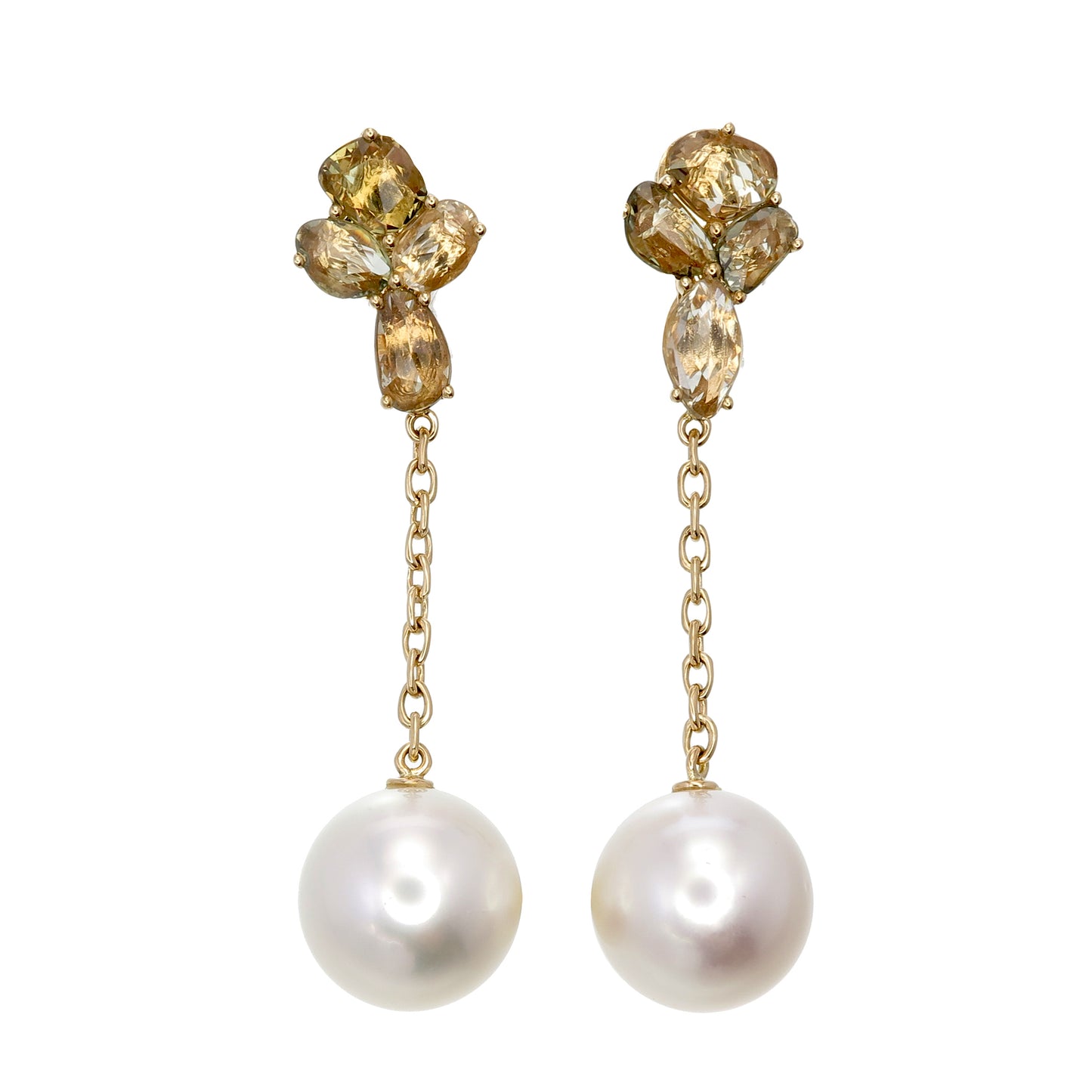 18K Yellow Gold South Sea Pearl and Yellow Sapphire Drop Earrings
