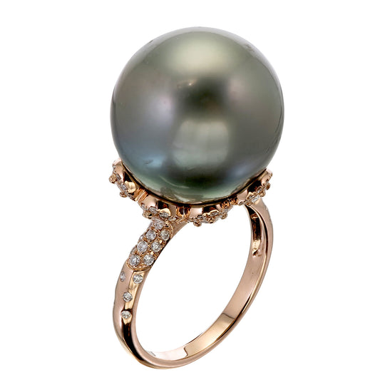 18K Rose Gold Tahitian Pearl and Diamond Ring