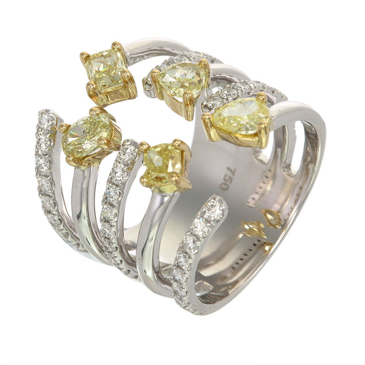 18K White and Yellow Gold Multi-Diamond Crossover Ring