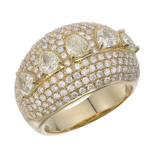 18K Yellow Gold Domed Ring with Pear-Shaped Diamonds