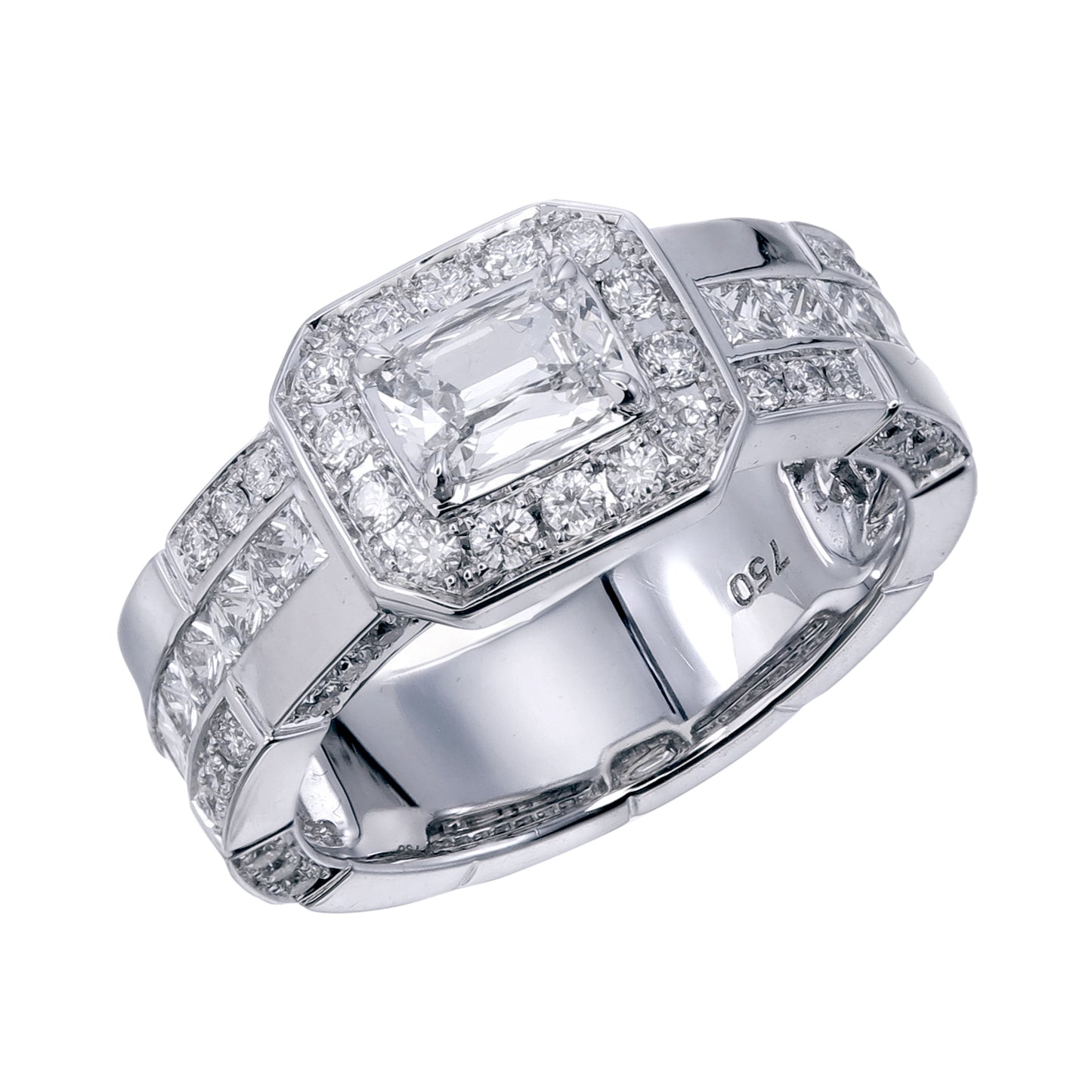 18K White Gold Ring with Emerald-Cut Diamond
