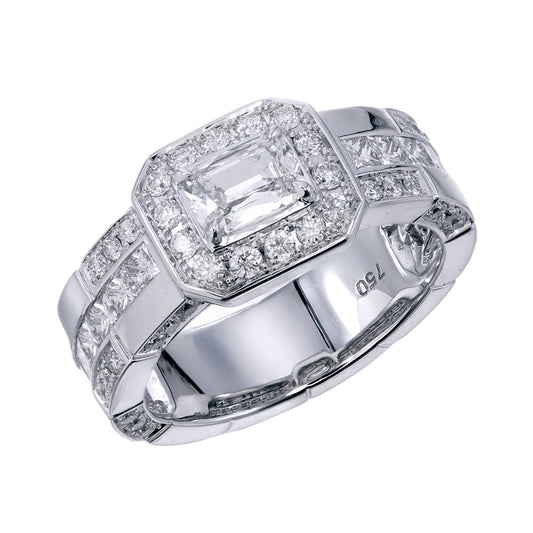 18K White Gold Ring with Emerald-Cut Diamond