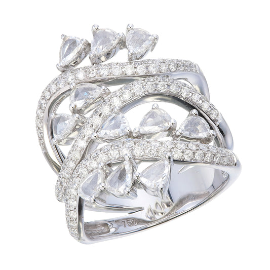 18K White Gold Multi-Band Ring with Pear-Shaped and Pavé-Set Diamonds