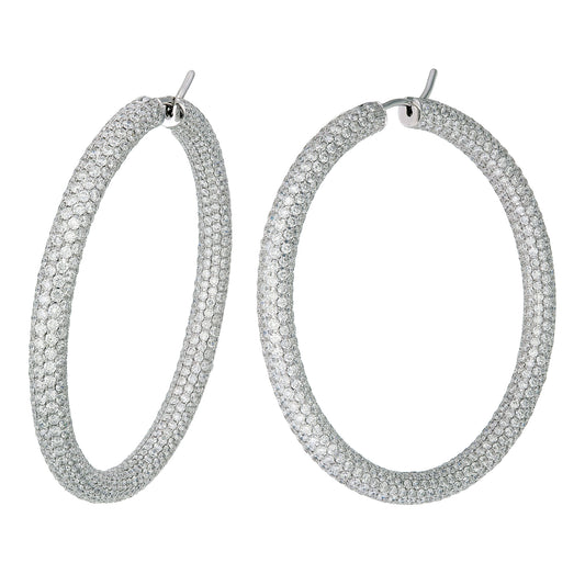 18K White Gold Pavé Diamond Hoop Earrings