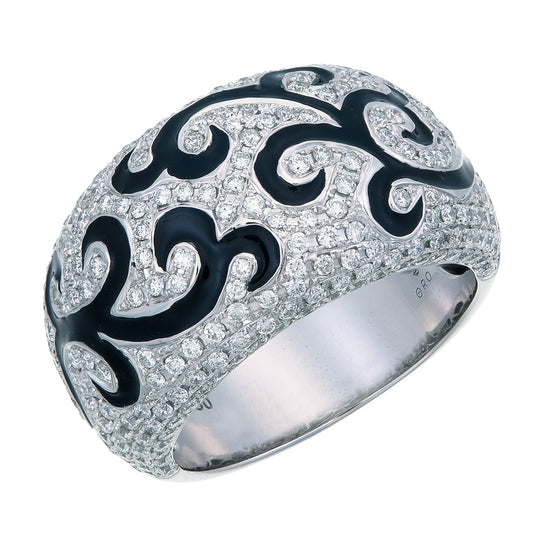 Black Enamel & Diamond Pave Band Ring