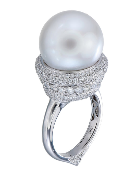 18K White Gold South Sea Pearl and Diamond Cocktail Ring