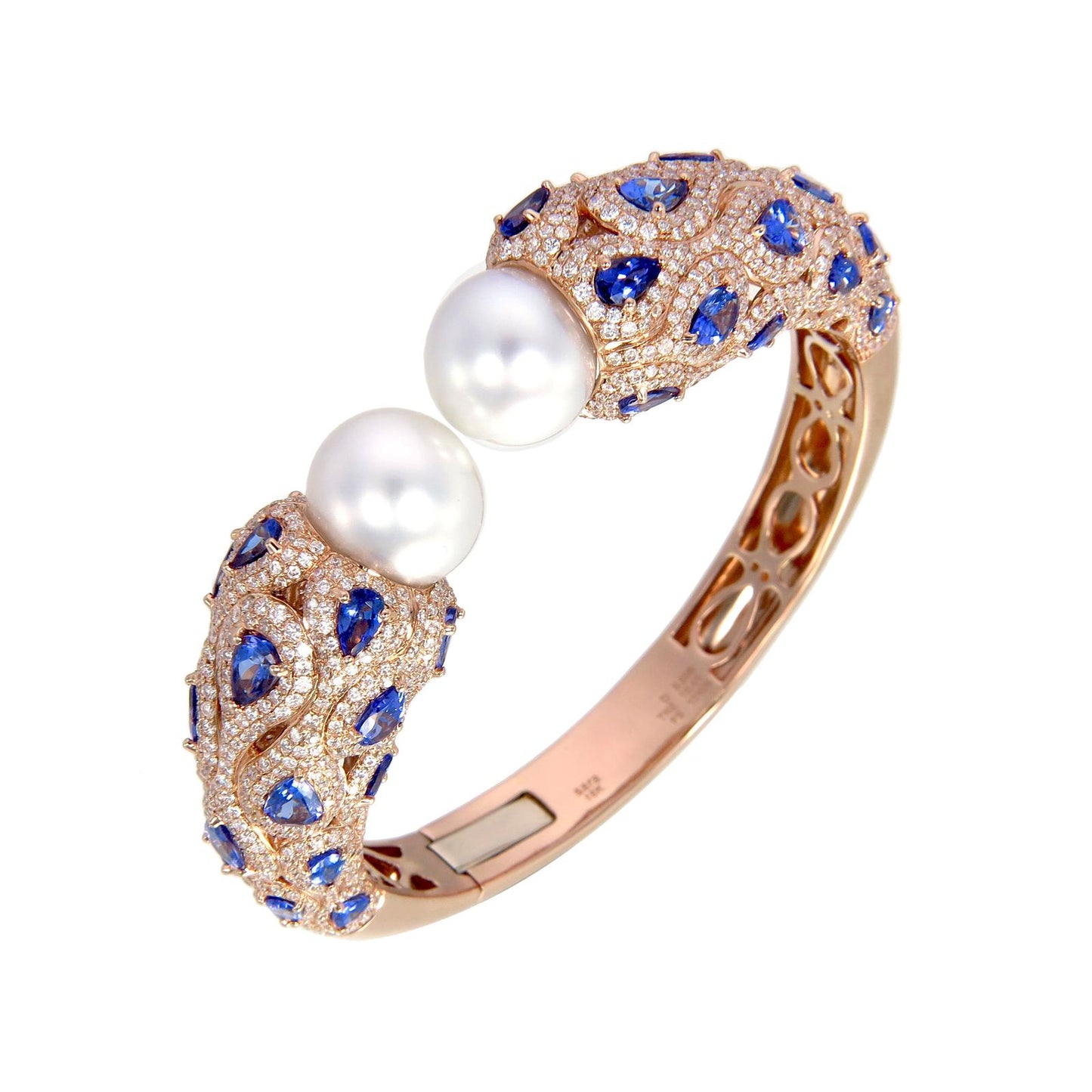 Sapphire & South Sea Pearl Bangle in 18K Rose Gold