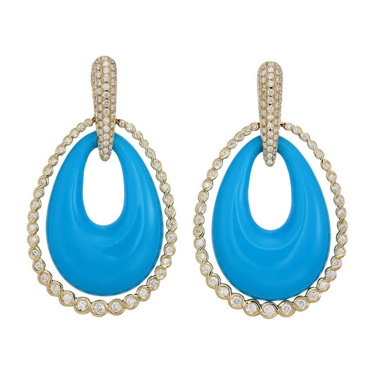 18K Yellow Gold with Blue Synthetic Coral Statement Earrings